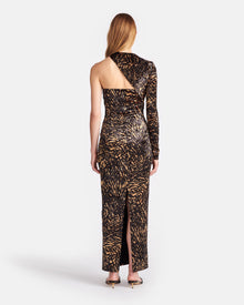 Womens | Neave Asymmetric Crushed Velvet Midi Dress | Fur Stroke Animal