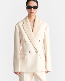 Womens | Alanna Crochet-Trim Double Suiting Blazer | Creme