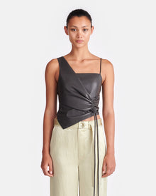 Womens | Chudel Asymmetric Okobor Alt-Leather Top | Midnight Green