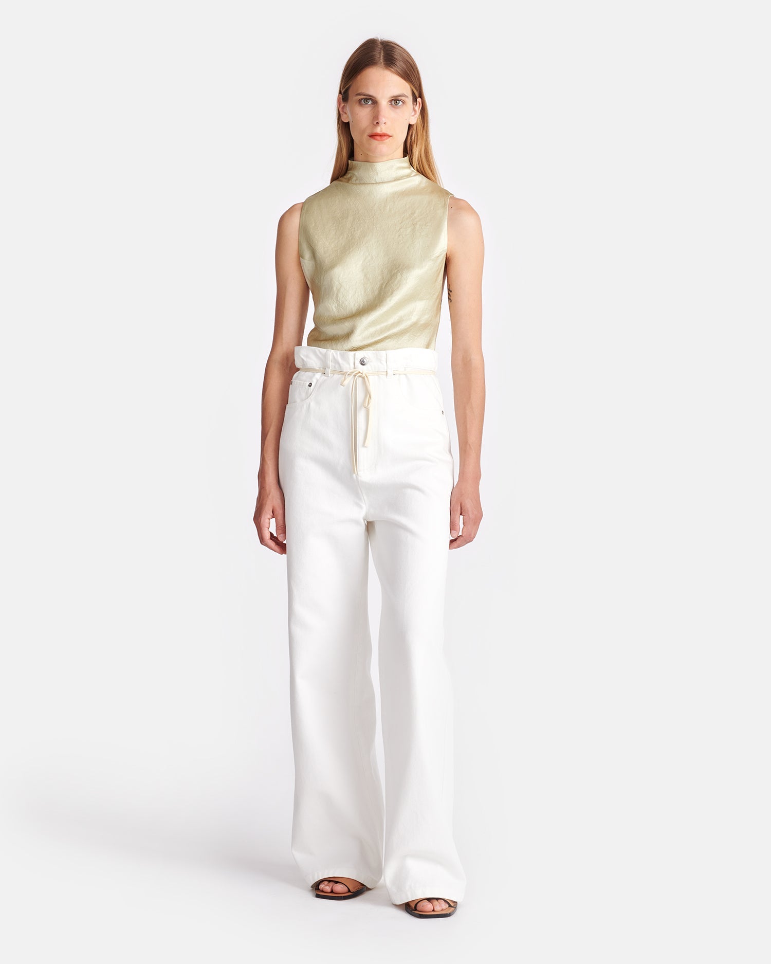 Womens | Colson Crinkled-Satin Turtleneck Top | Green Tea