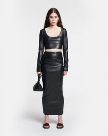 Womens | Hester Ruched Okobor Alt-Leather Midi Skirt | Black