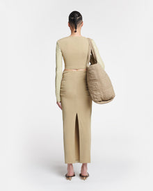 Womens | Hester Ruched Okobor Alt-Leather Midi Skirt | Pale Olive