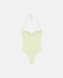 Womens | Brissa Ruched Halterneck Swimsuit | Shadow Lime