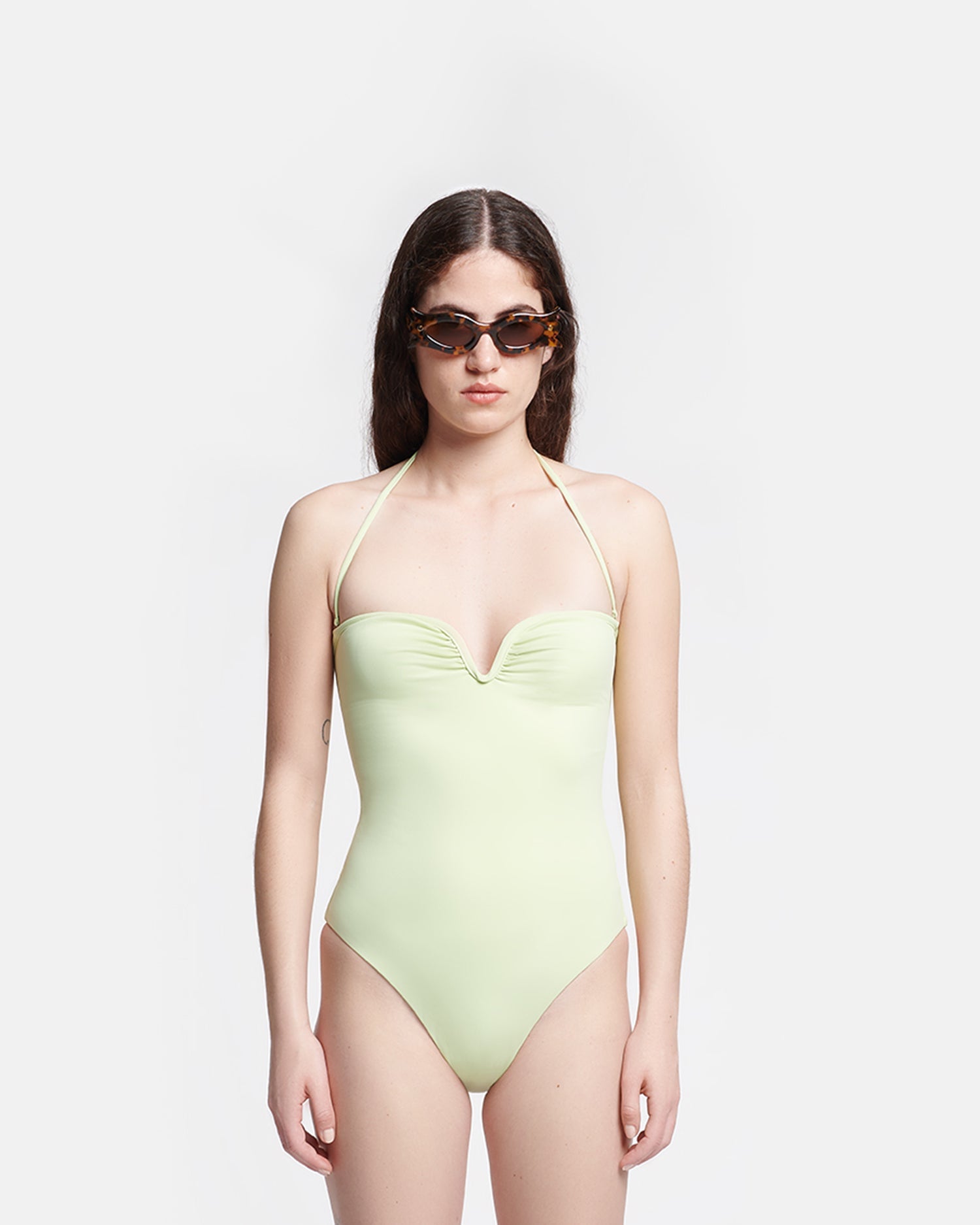 Womens | Brissa Ruched Halterneck Swimsuit | Shadow Lime