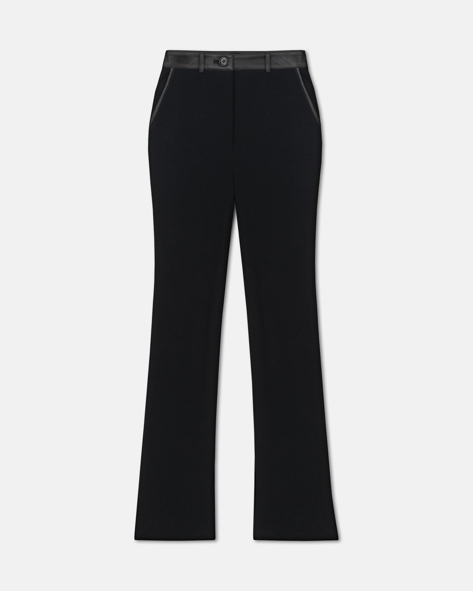 Womens | Mykas Leather-Trimmed Ribbed-Jersey Pants | Black