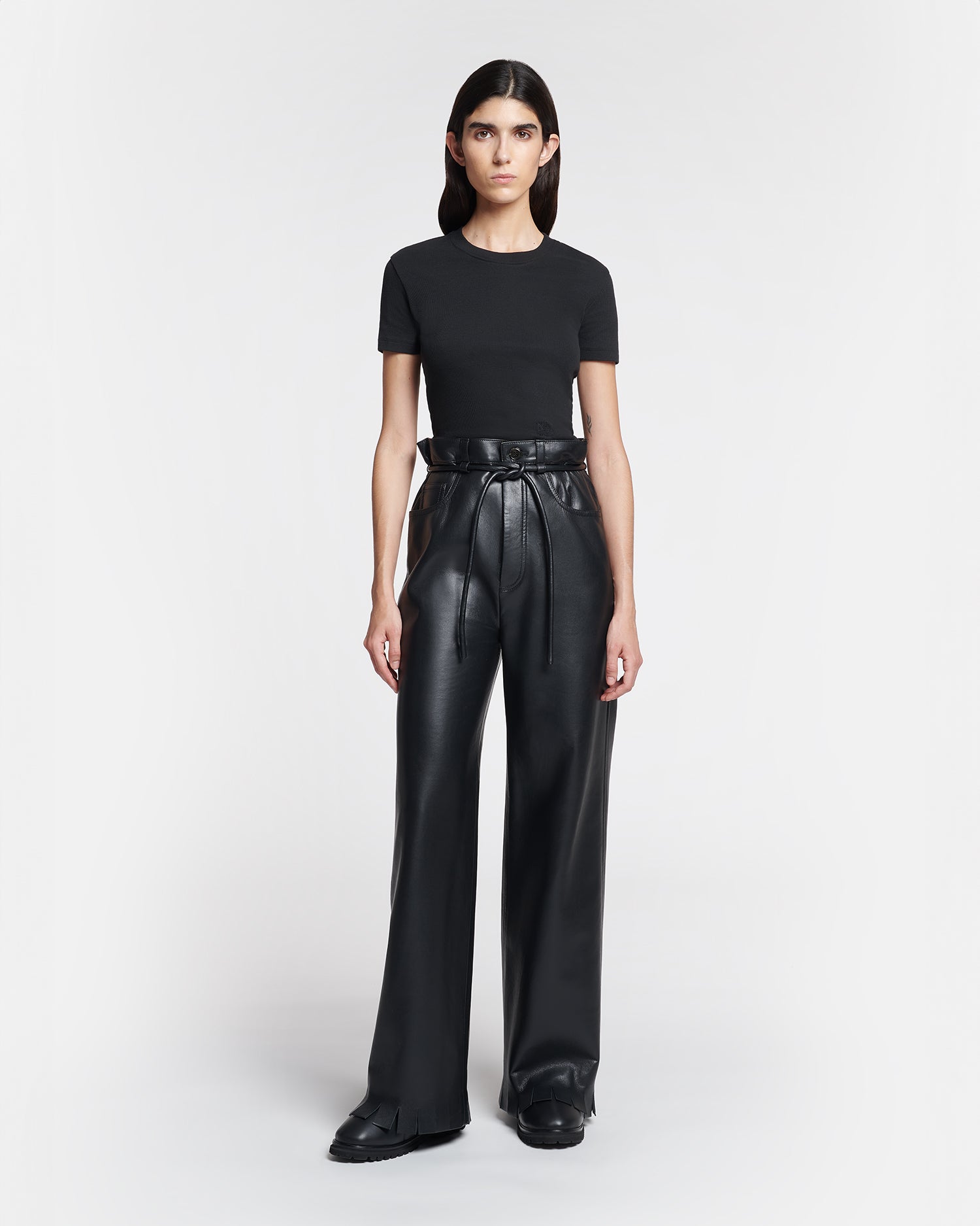 Womens | Harlee Belted Regenerated Leather Pants | Black