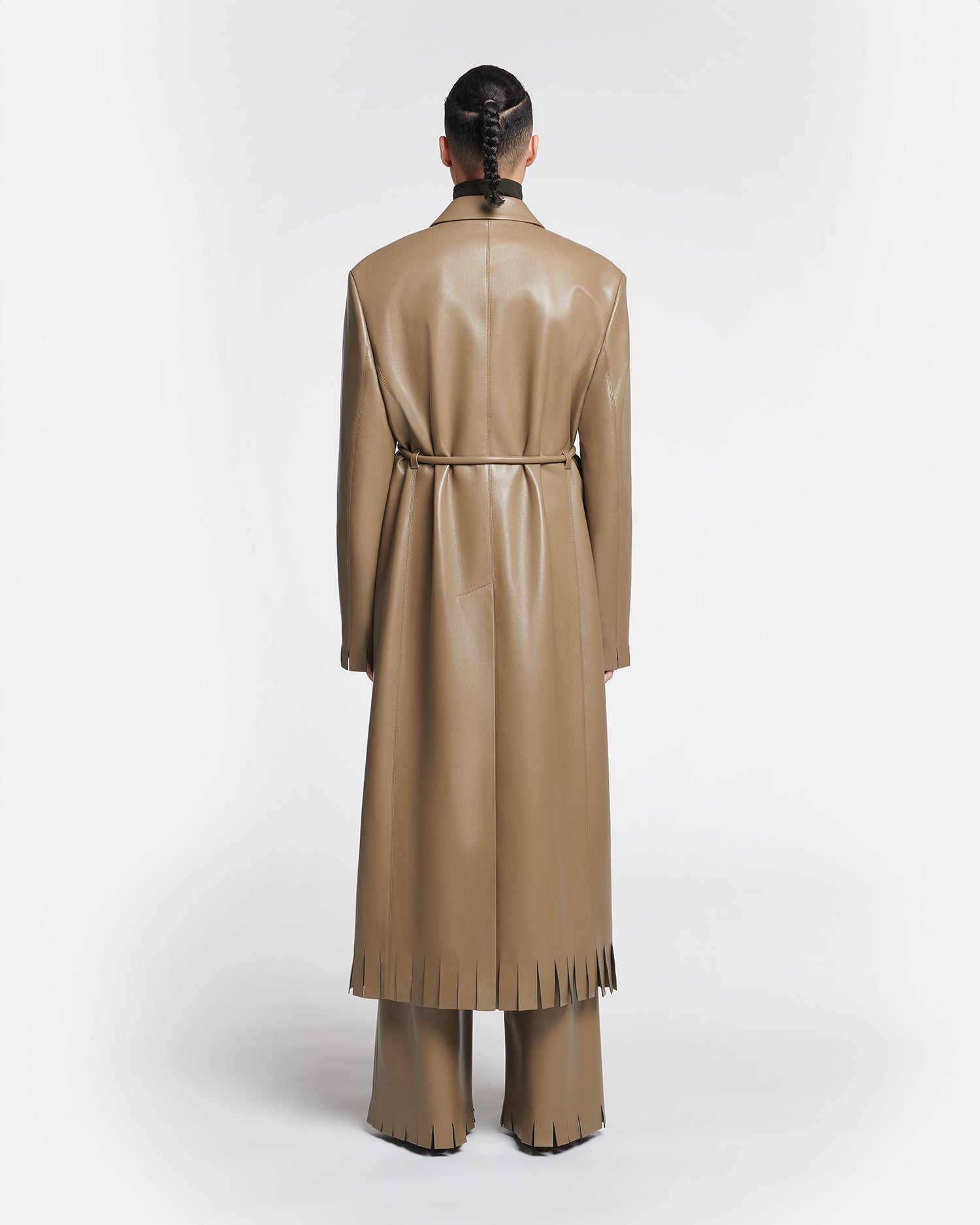 Womens | Nikoline Belted Regenerated Leather Coat | Muted Khaki