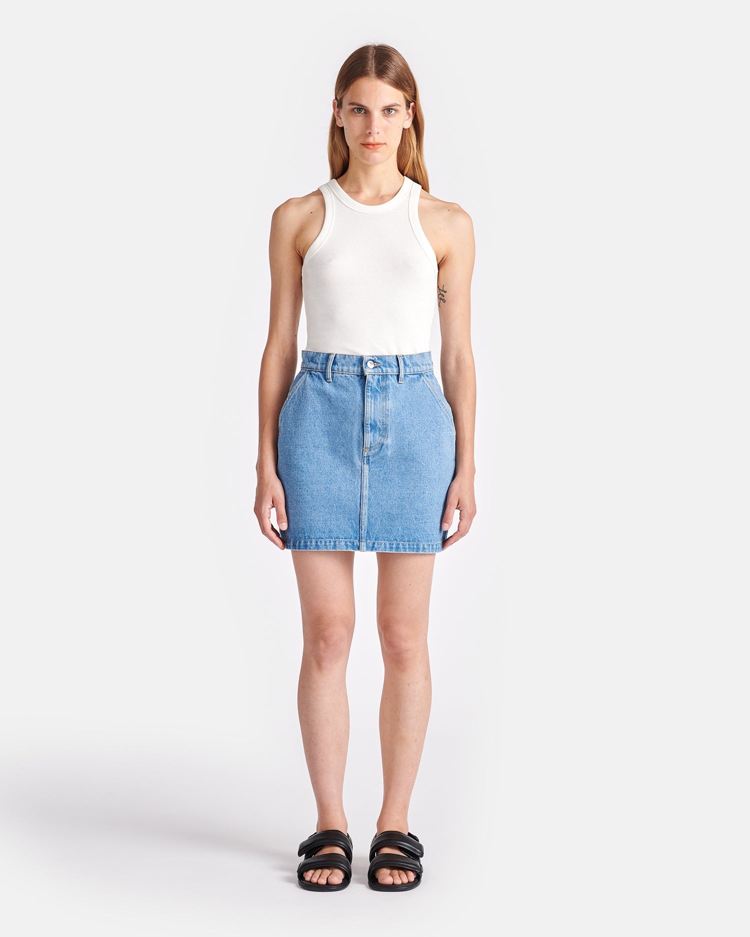 Womens | Zazou Denim And Regenerated Leather Mini Skirt | Mid Blue