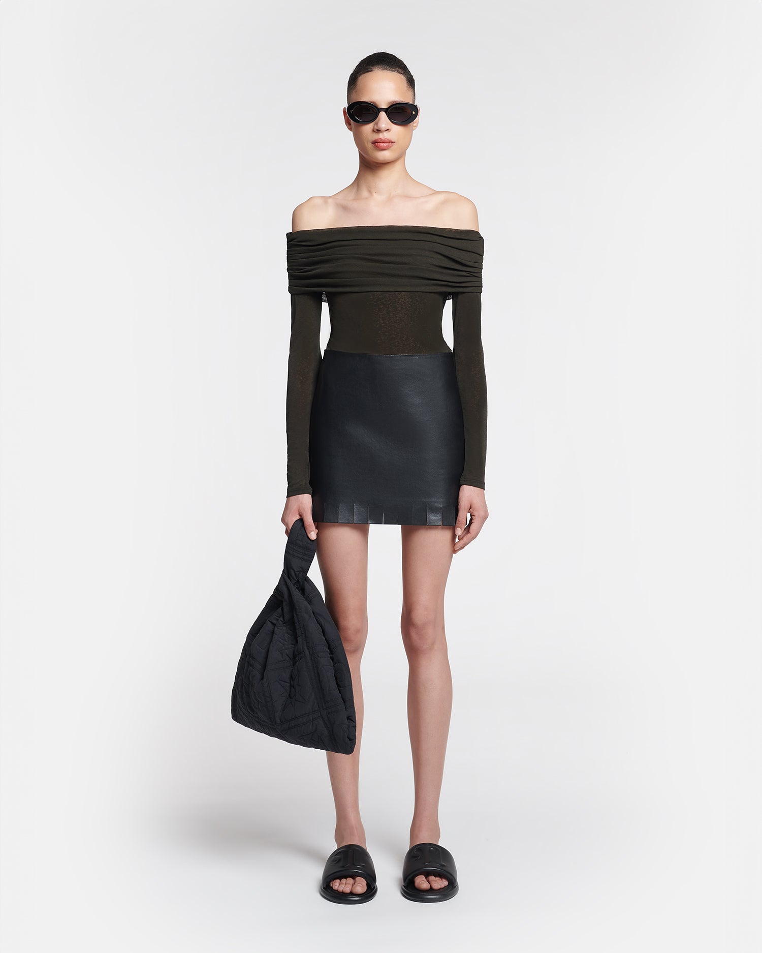 Womens | Saige Fringed Regenerated Leather Mini Skirt | Black