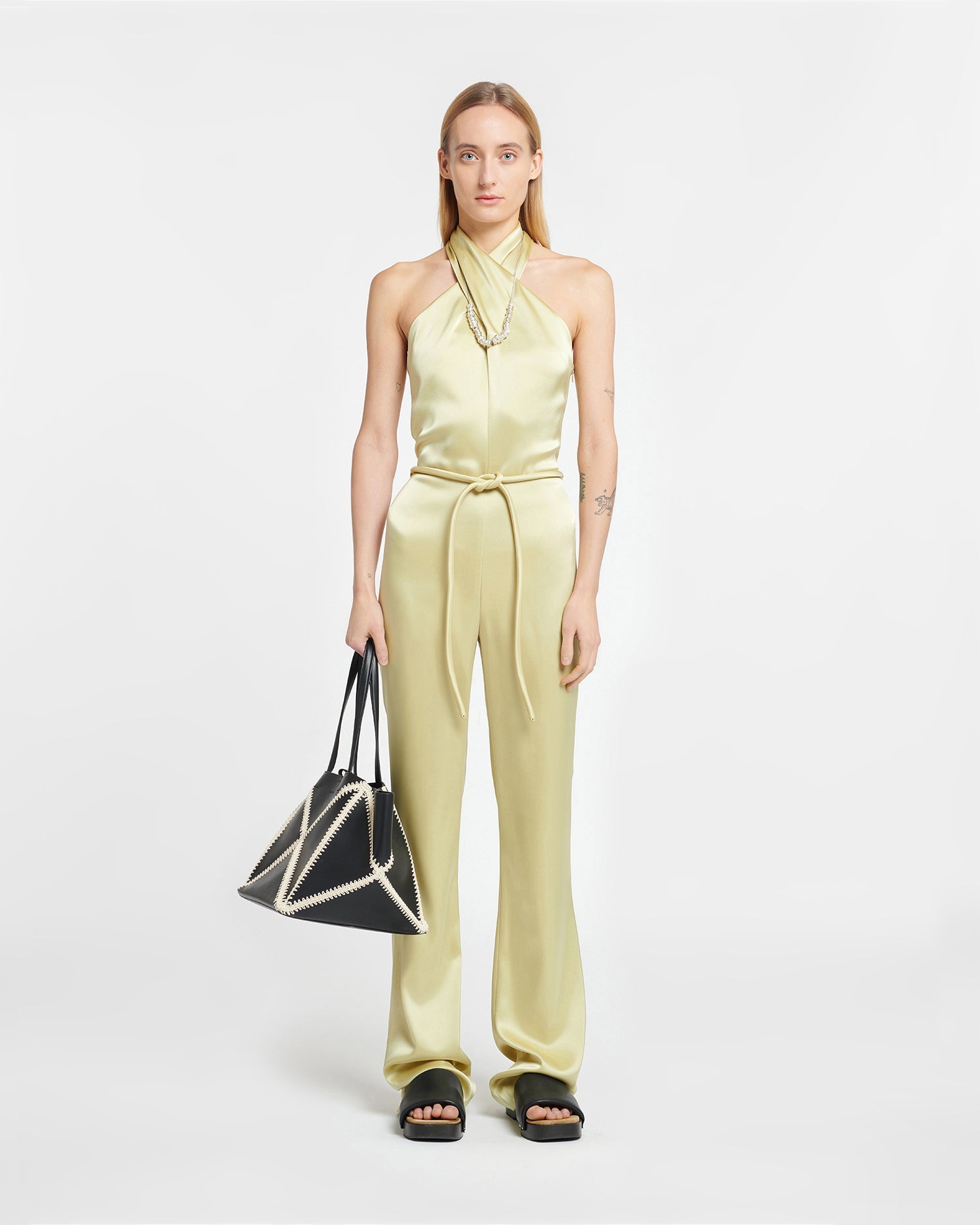 Womens | Rabia Slip Satin Jumpsuit | Lime Yellow