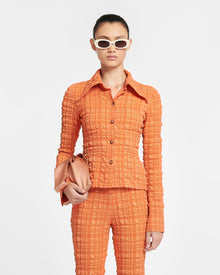 Womens | Lotte Checked Seersucker Shirt | Sunset Orange