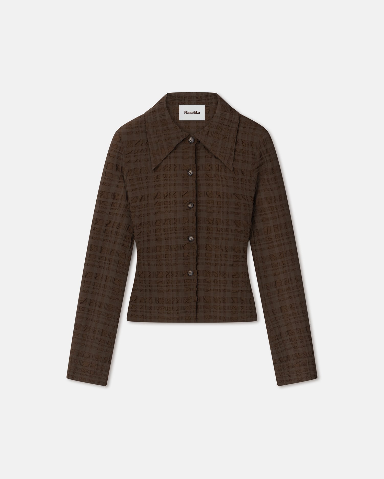 Womens | Lotte Checked Seersucker Shirt | Dark Brown