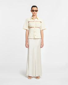 Womens | Satu Pleated Poplin Shirt | Creme