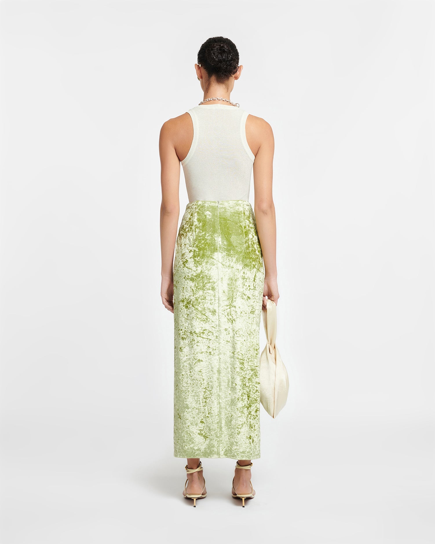 Womens | Carlene Twist-Front Crushed Velvet Skirt | Sage