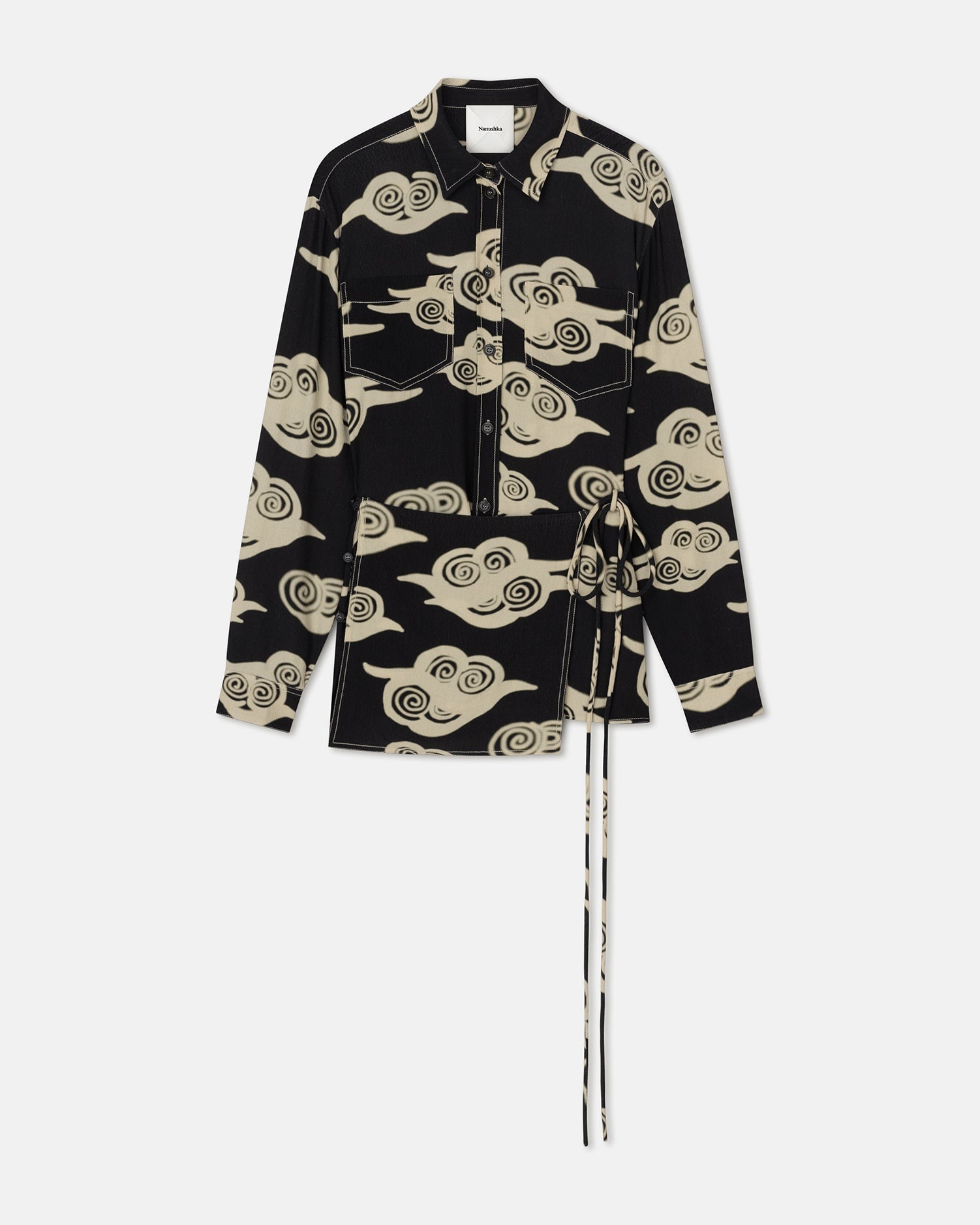 Womens | Metta Printed Crepe Shirt Dress | Cloud Black/Creme