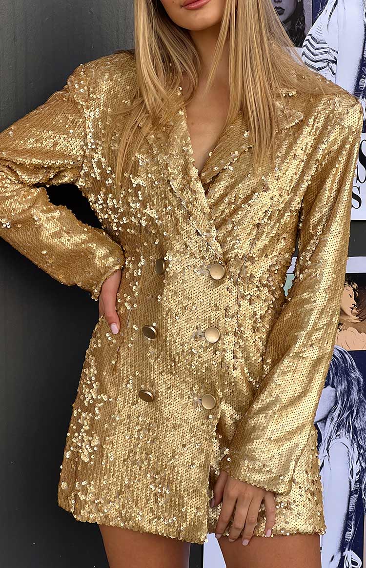 Natalie Sequin Blazer Mini Dress | Gold
