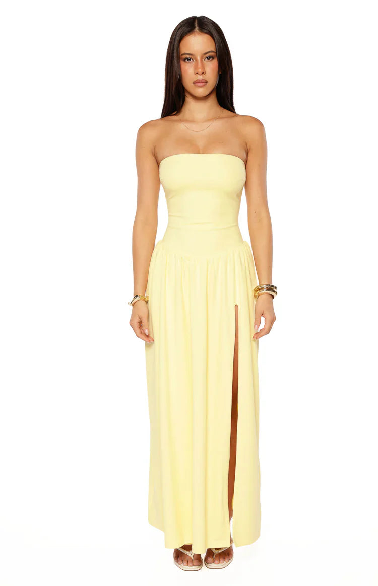 Nate Strapless Formal Maxi Dress | Yellow