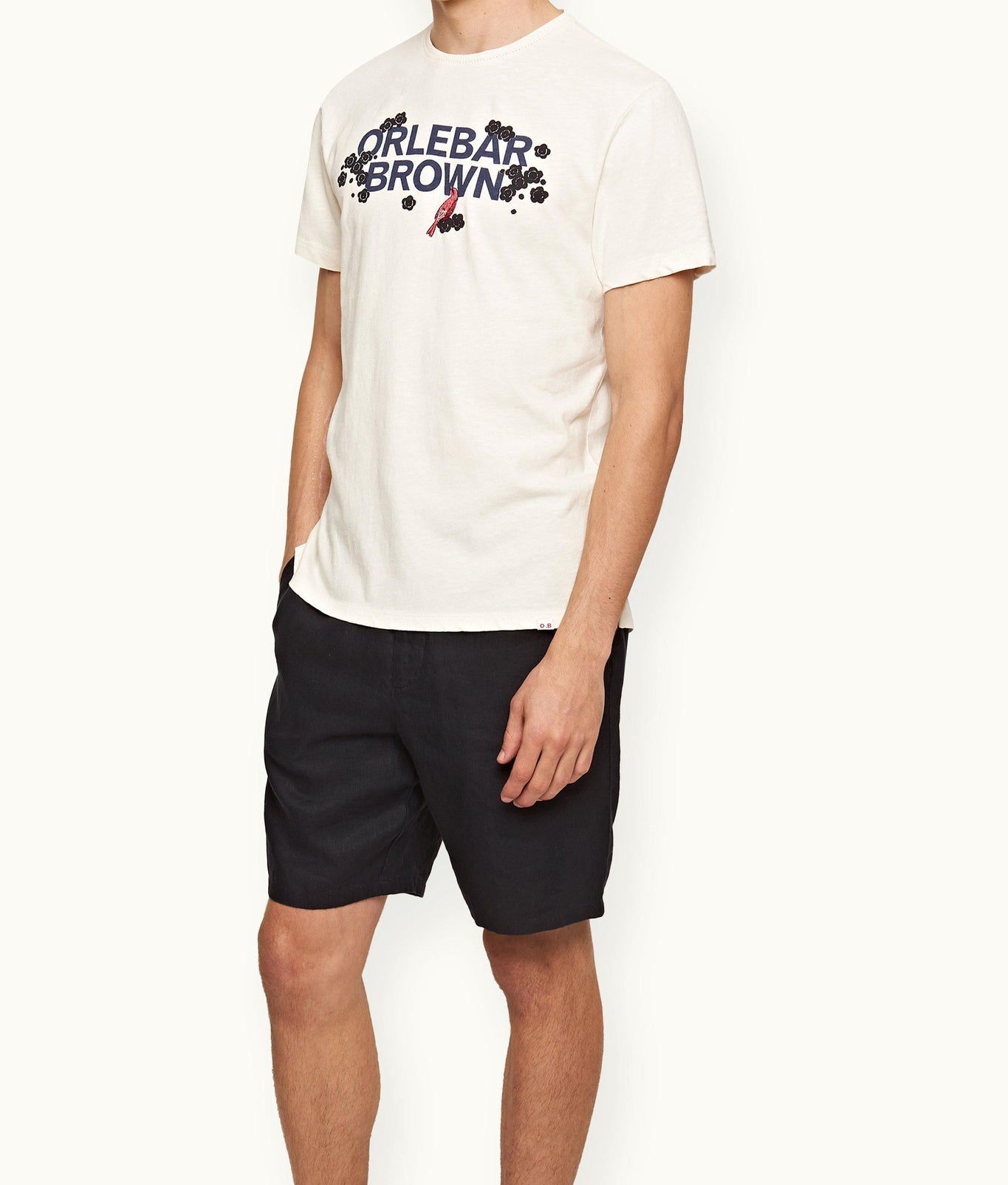 OB Classic Tee Blossom Logo Design Classic Fit Cotton T-Shirt | White Sand/Night Iris