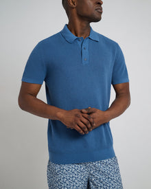 Mens | Cotton Textured Knit Polo | Vintage Indigo