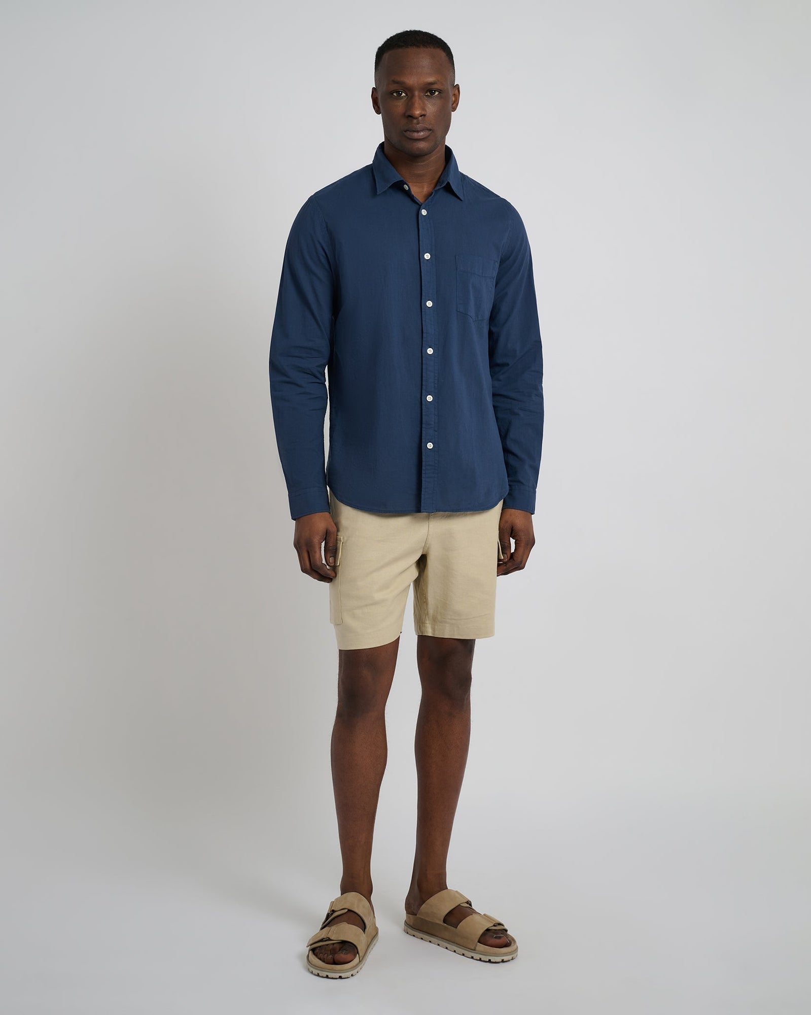 Mens | Stretch Linen Pull-On Cargo Short | Oat