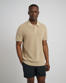 Mens | Cotton Textured Knit Polo | Sand