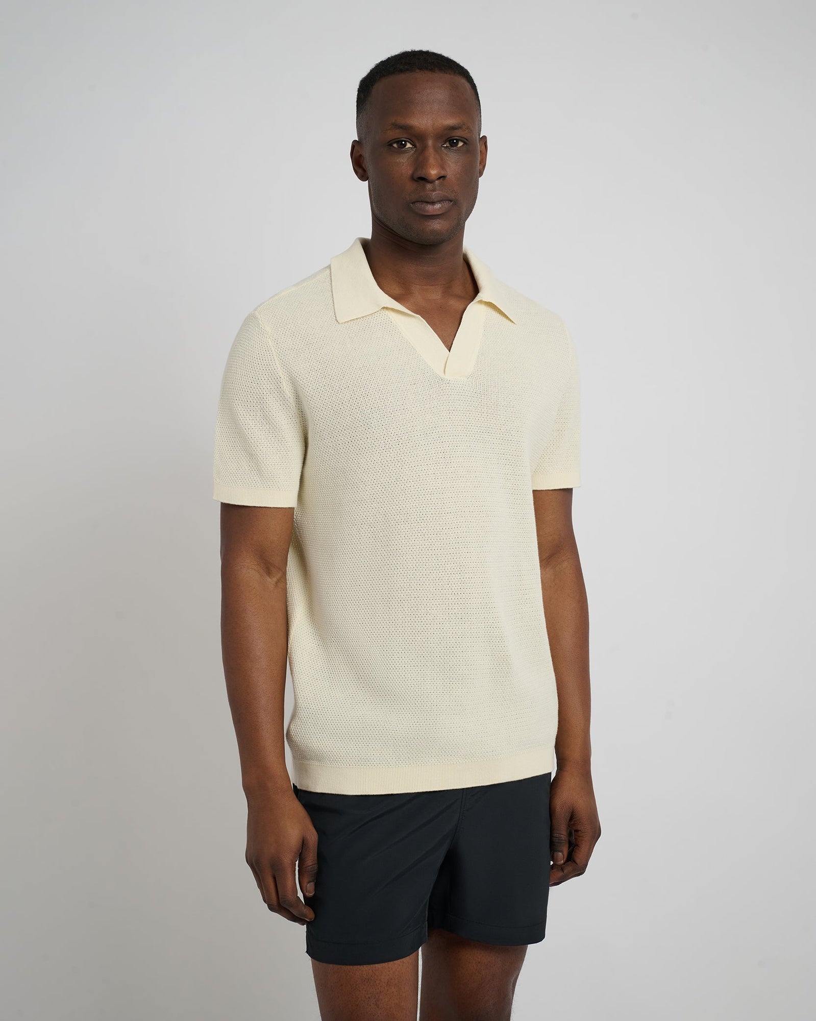 Mens | Cotton Textured Johnny Collar Polo | Light Yellow
