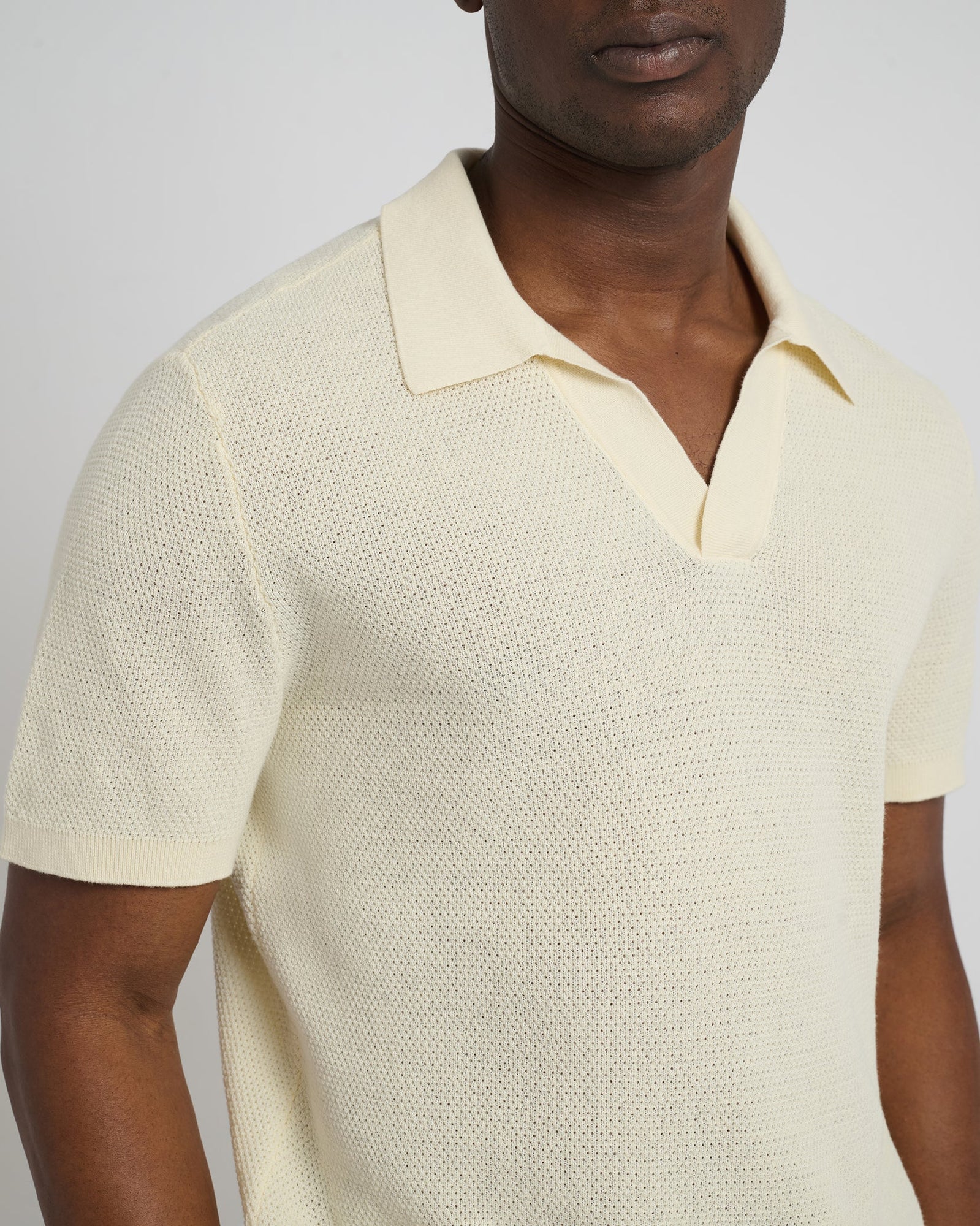 Mens | Cotton Textured Johnny Collar Polo | Light Yellow