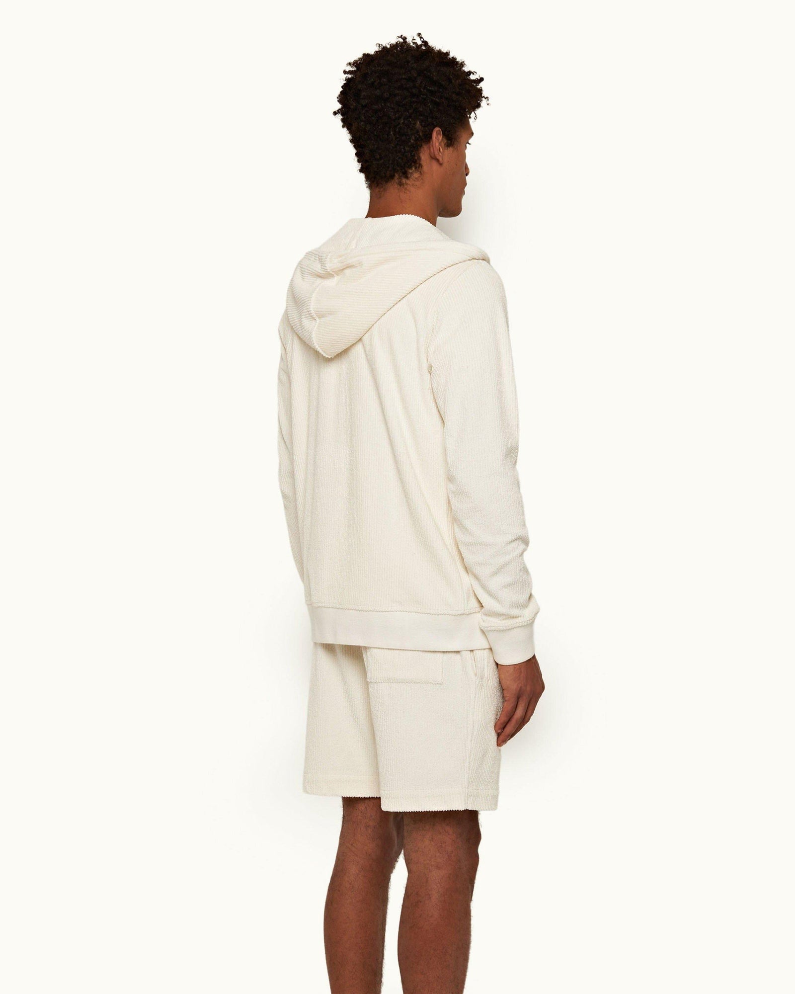 White Sand O.B Stripe Tipping Drop Needle Towelling Sweat Shorts | White Sand