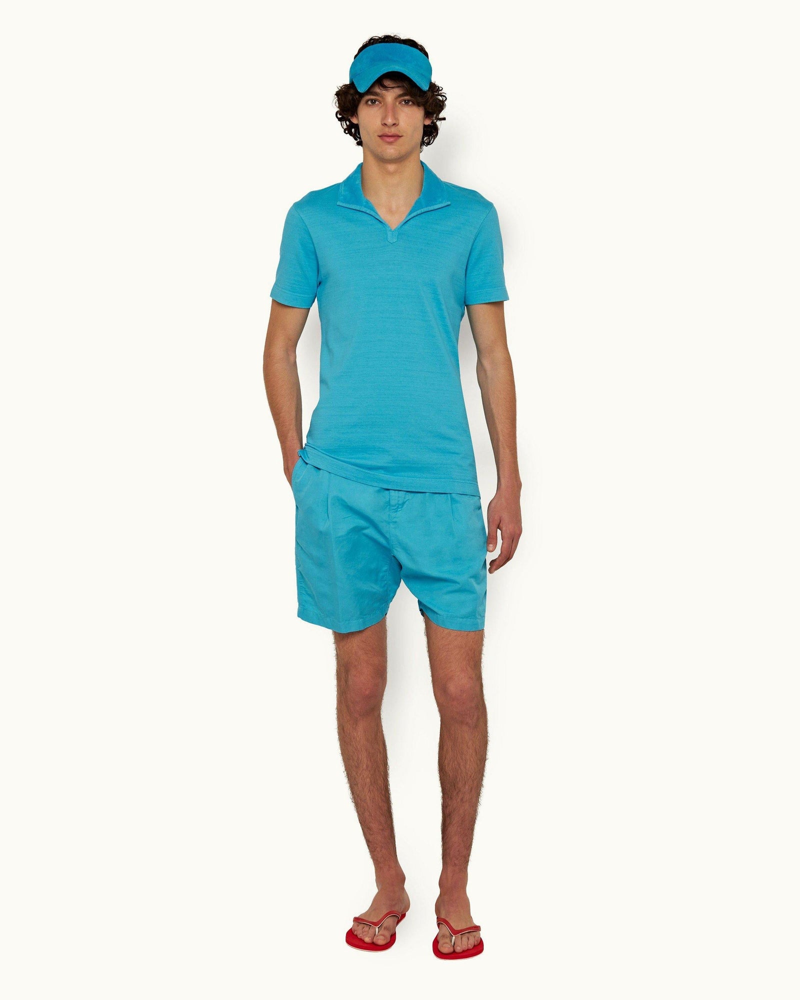Albert Towelling Cerulean Tailored Fit Towelling Collar Polo Shirt | Cerulean