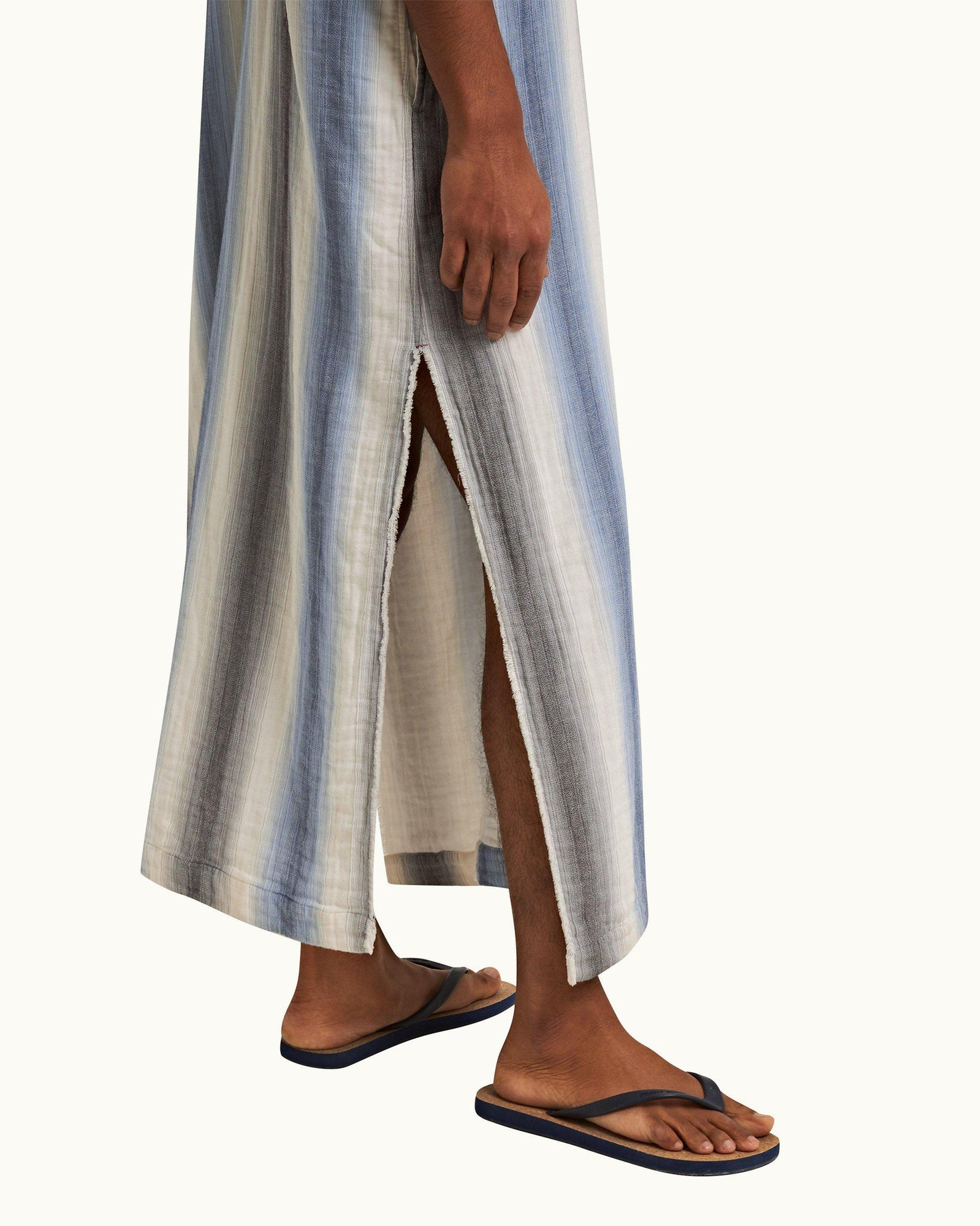 Matchstick/Blue Depths Oasis Stripe Relaxed Fit Hooded Cotton Kaftan | Matchstick/Blue Depths