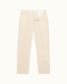 White Sand Relaxed Fit Laundered Cotton Canvas Trousers | White Sand