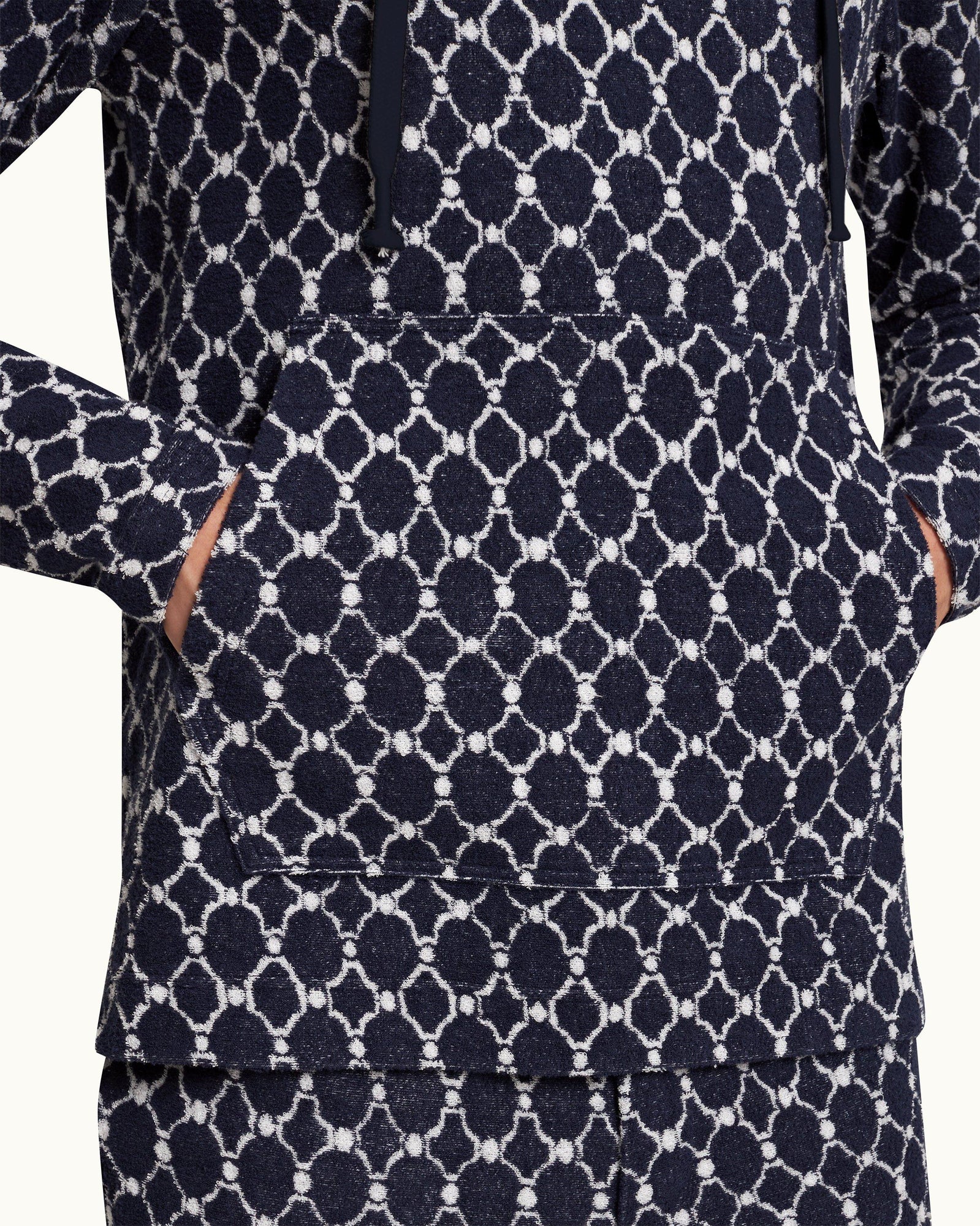 Blaine Towelling Midnight Navy Geometric Tile Hooded Towelling Sweatshirt | Midnight Navy