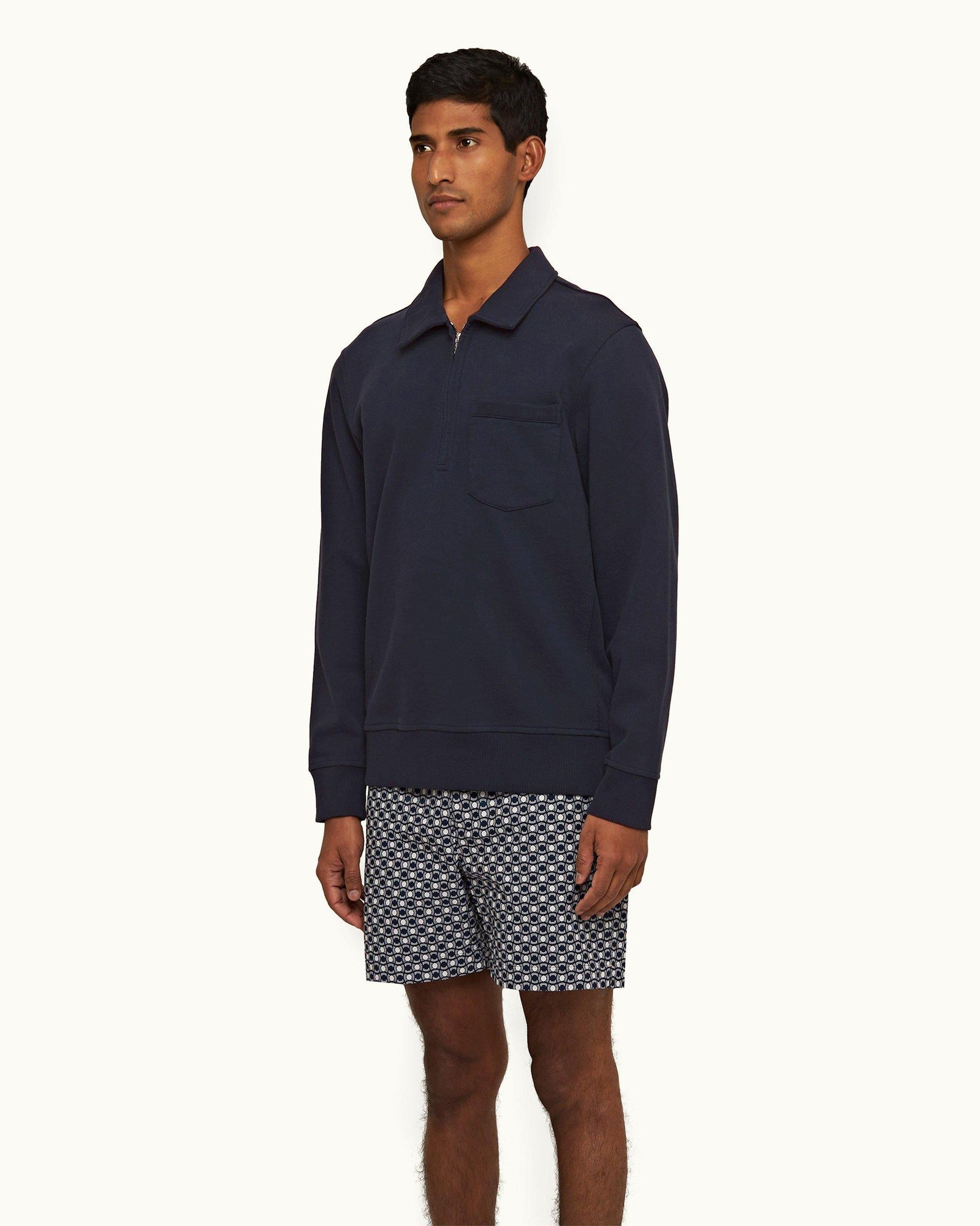 Night Iris Classic Fit Collared Half-Zip Organic Cotton Sweatshirt | Night Iris