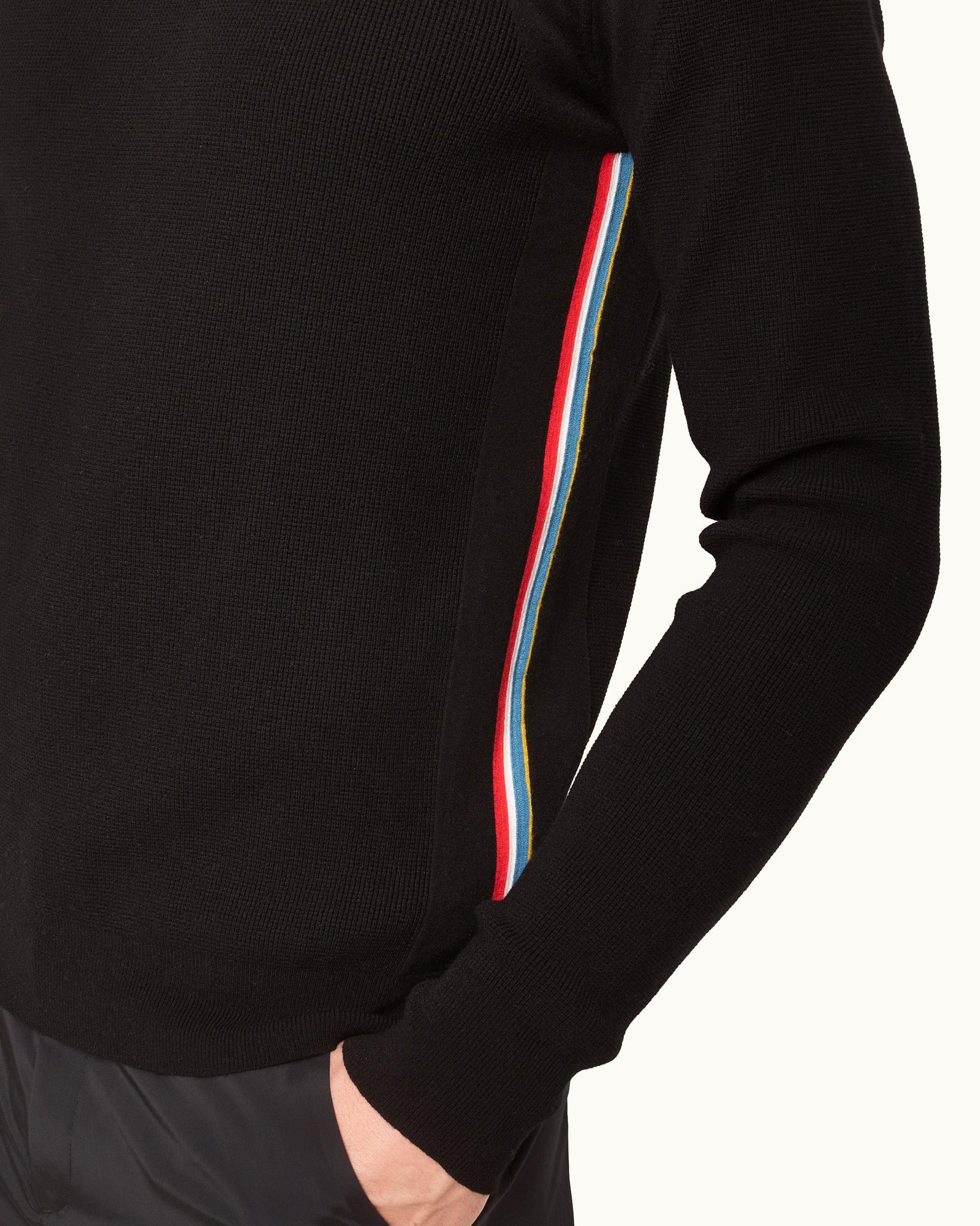 Bryce Black Tailored Fit O.B Stripe Side Seam Jumper | Black