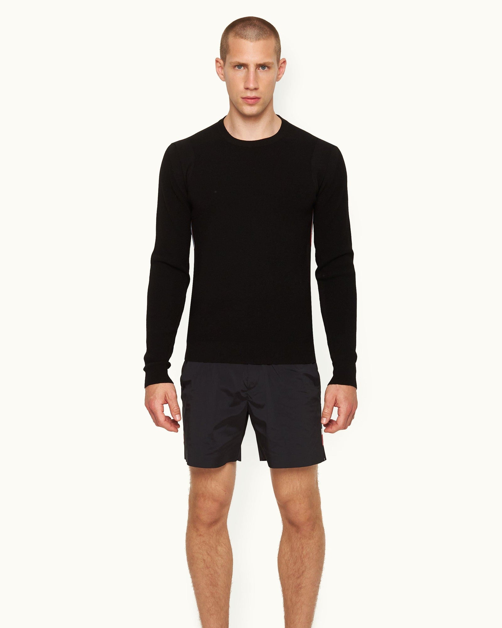 Bryce Black Tailored Fit O.B Stripe Side Seam Jumper | Black