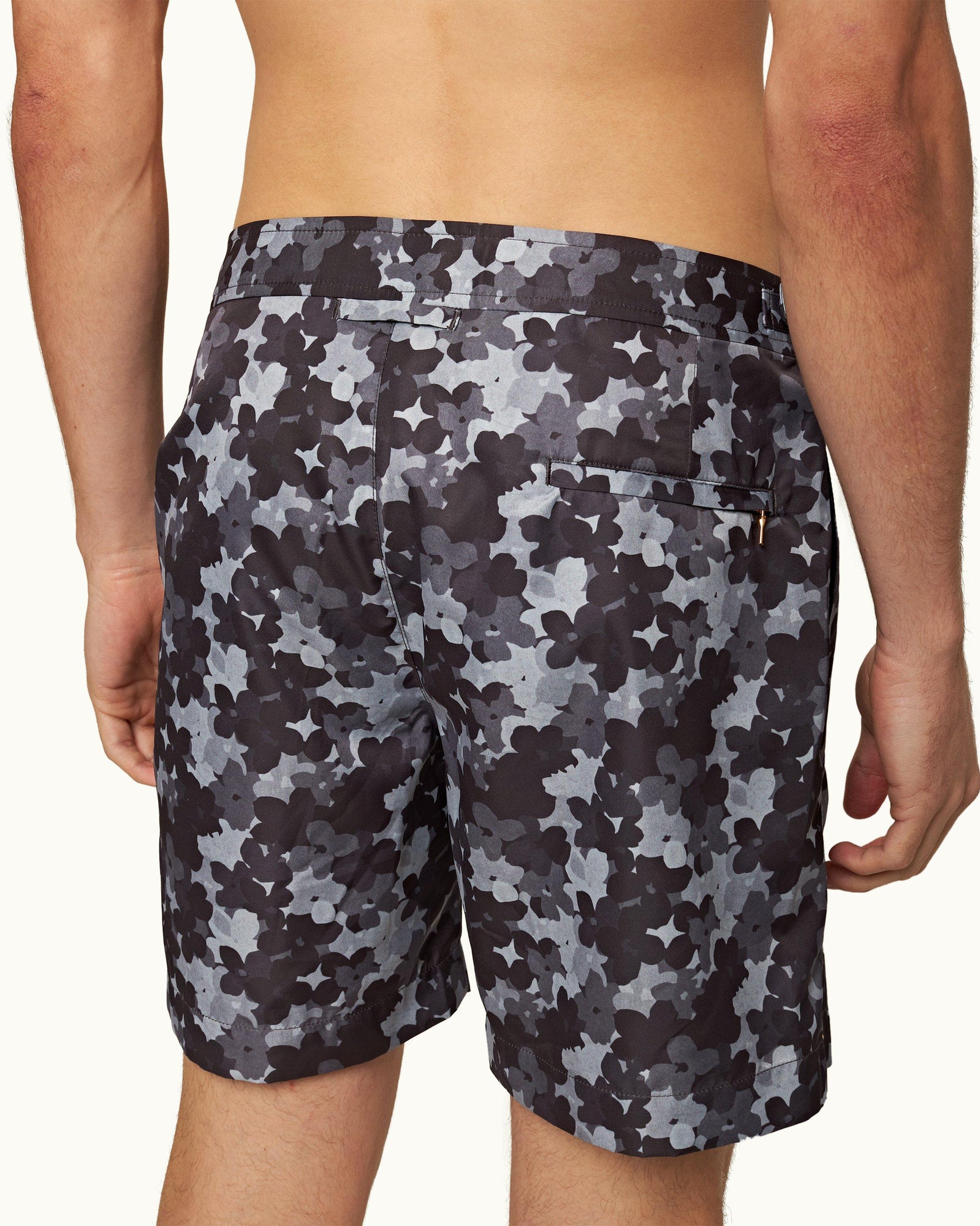 Bulldog Blossom Print Mid-Length Swim Shorts In Piranha Grey | Piranha Grey