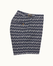 Night Iris/White Jacquard Chevron Mid-Length Swim Shorts | Night Iris/White