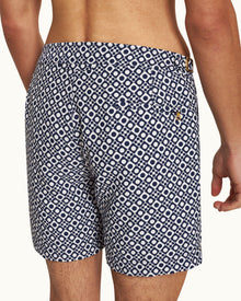 Bulldog Jacquard Domi Jacquard Mid-Length Swim Shorts Woven In Italy in Night Iris/White Sand colour | Night Iris/White Sand