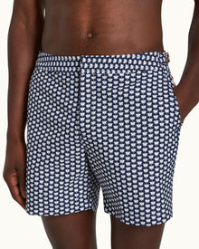 Bulldog Jacquard Flutter Jacquard Mid-Length Swim Shorts Woven In Italy in Night Iris/White Sand colour | Night Iris/White Sand