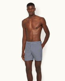 Bulldog Jacquard Flutter Jacquard Mid-Length Swim Shorts Woven In Italy in Night Iris/White Sand colour | Night Iris/White Sand