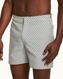 Bulldog White Sand/Night Iris Geometric Orb Jacquard Mid-Length Swim Shorts | White Sand/Night Iris