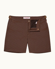 Bulldog Mid-Length Origami Jacquard Swim Shorts in Canela | Canela