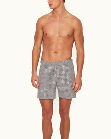 Bulldog Truffle/White Sand Geo Print Mid-Length Swim Shorts | Truffle/White Sand