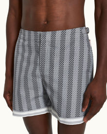 Kids | Bulldog Rills Print Mid-Length Swim Shorts Woven In France in Night Iris/White Sand colour | Night Iris/White Sand