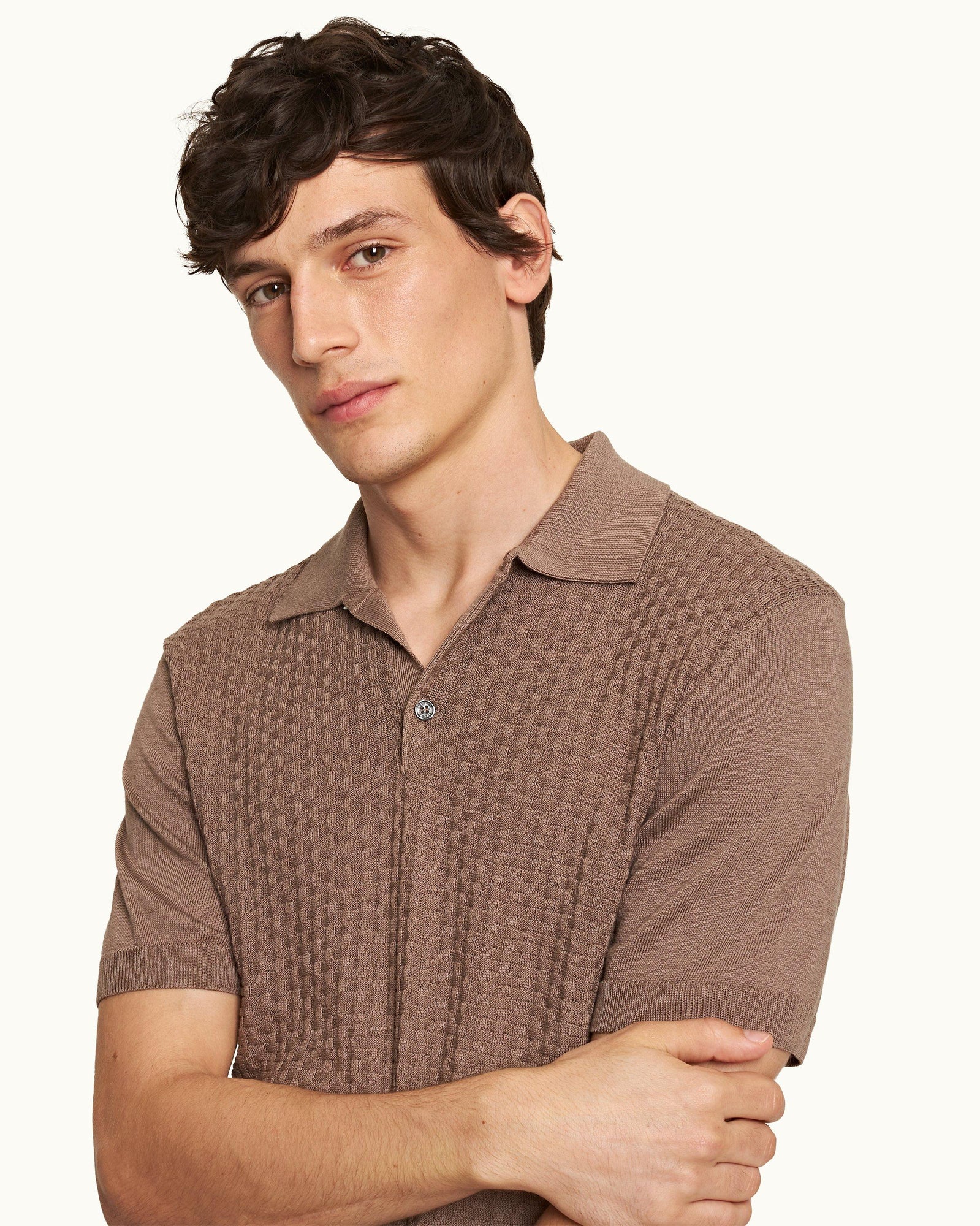 Burnham Silk Tailored Fit Jacquard Knit Silk-Cotton Polo Shirt Light Plum Wine Colour | Light Plum Wine