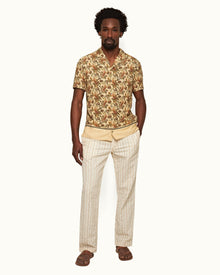 White Sand Relaxed Fit Textured Stripe Cotton Trousers | White Sand