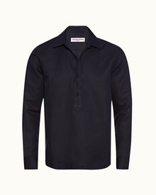 Caspian Linen Ink Overhead Button Placket Linen Blend Shirt | Ink