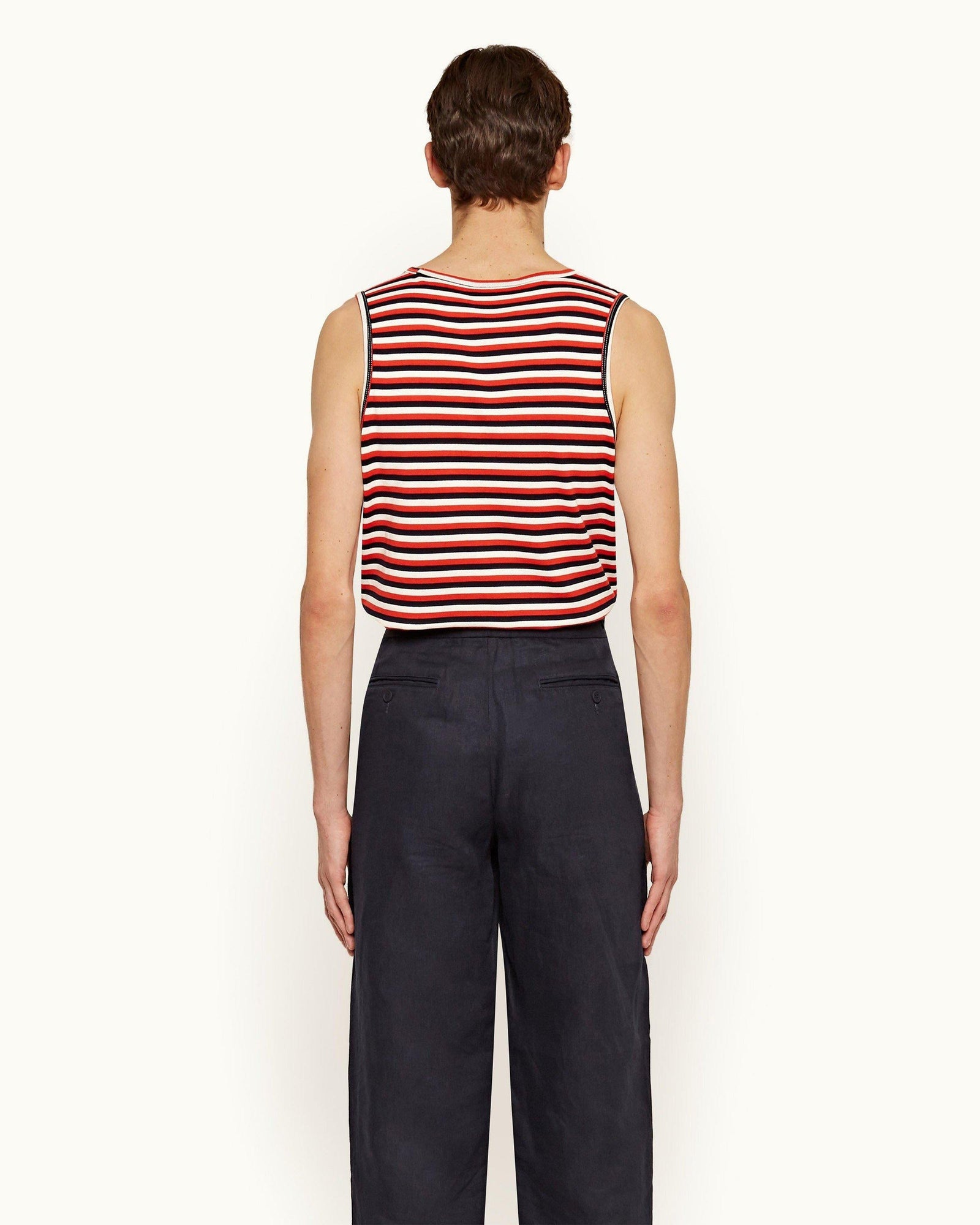 Cherbury Ink/Summer Red/White Sand Stripe Sleeveless Cotton T-shirt | Ink/Summer Red/White Sand