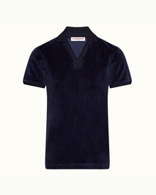 Clive Towelling Navy Cotton Linen Towelling Polo Shirt | Navy