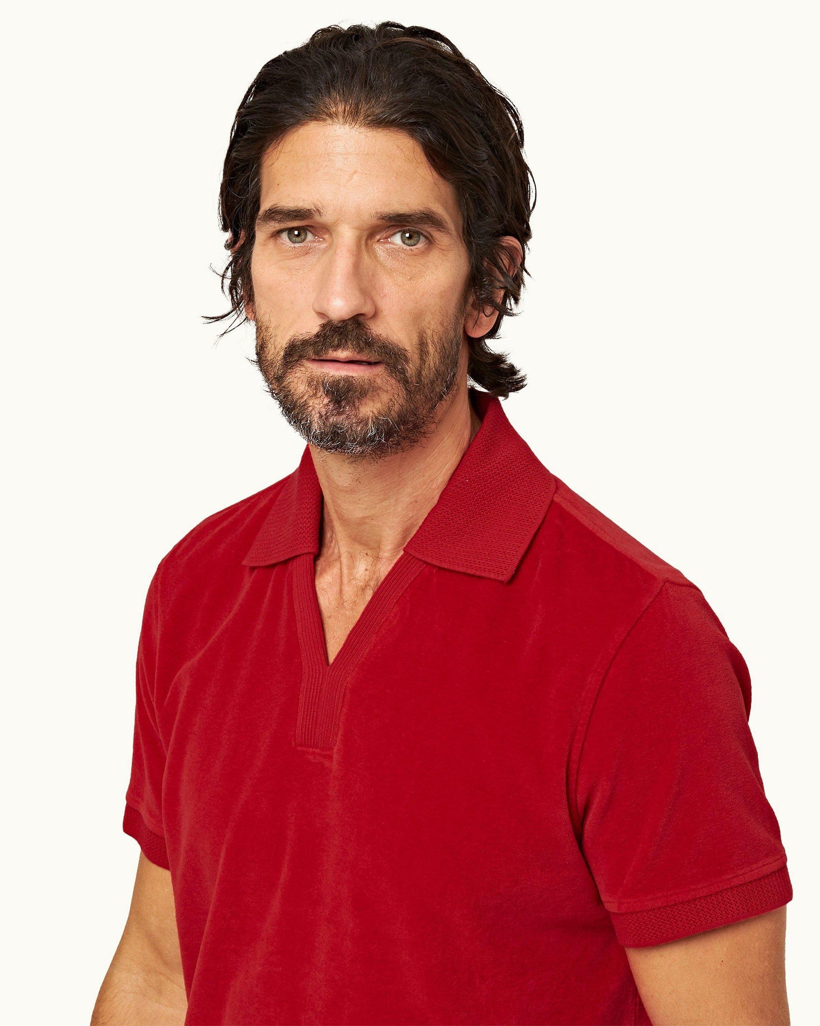 Vermillion Classic Fit Ribbed Collar Towelling Polo Shirt | Vermillion